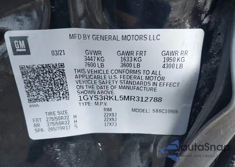 2021 Cadillac Escalade Esv Sport Platinum from USA, damaged, VIN 1GYS3RKL5MR312788